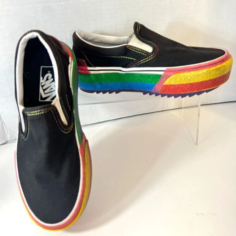 Vans Black Multicolor Glitter Stacked platform Sneakers Size 5.5 W / 4 M - Picture 2 of 9